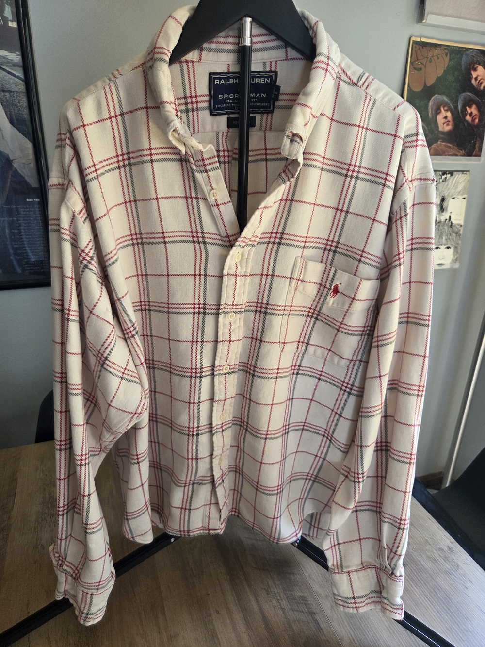 VINTAGE Ralph Lauren Cream Plaid Button-Down Shirt - Red Windowpane